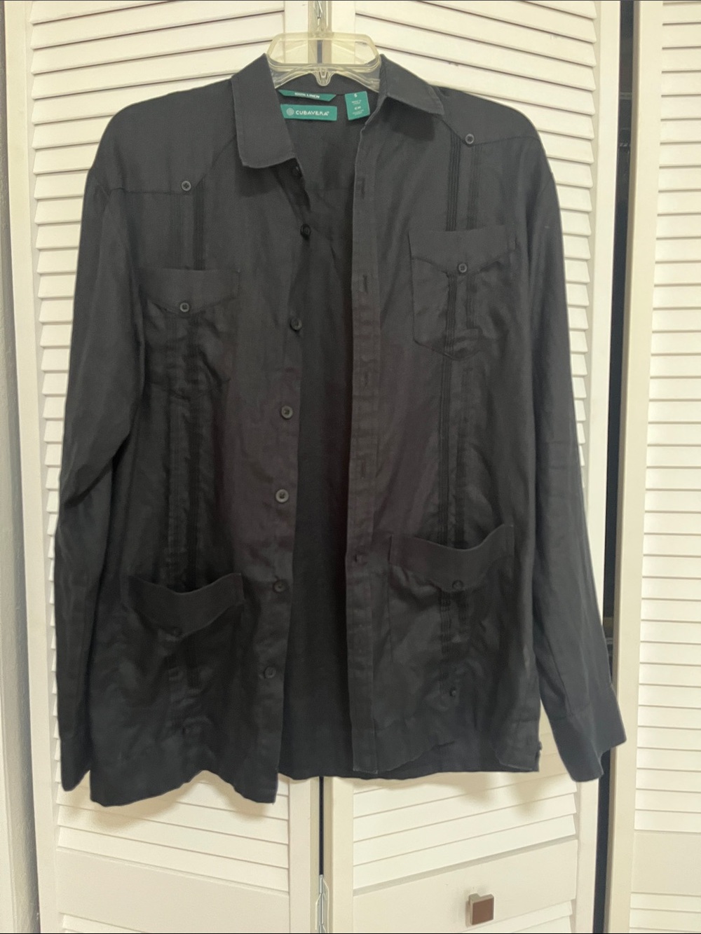 Cubavera Black Embroidered Pocket Button-Front Shirt